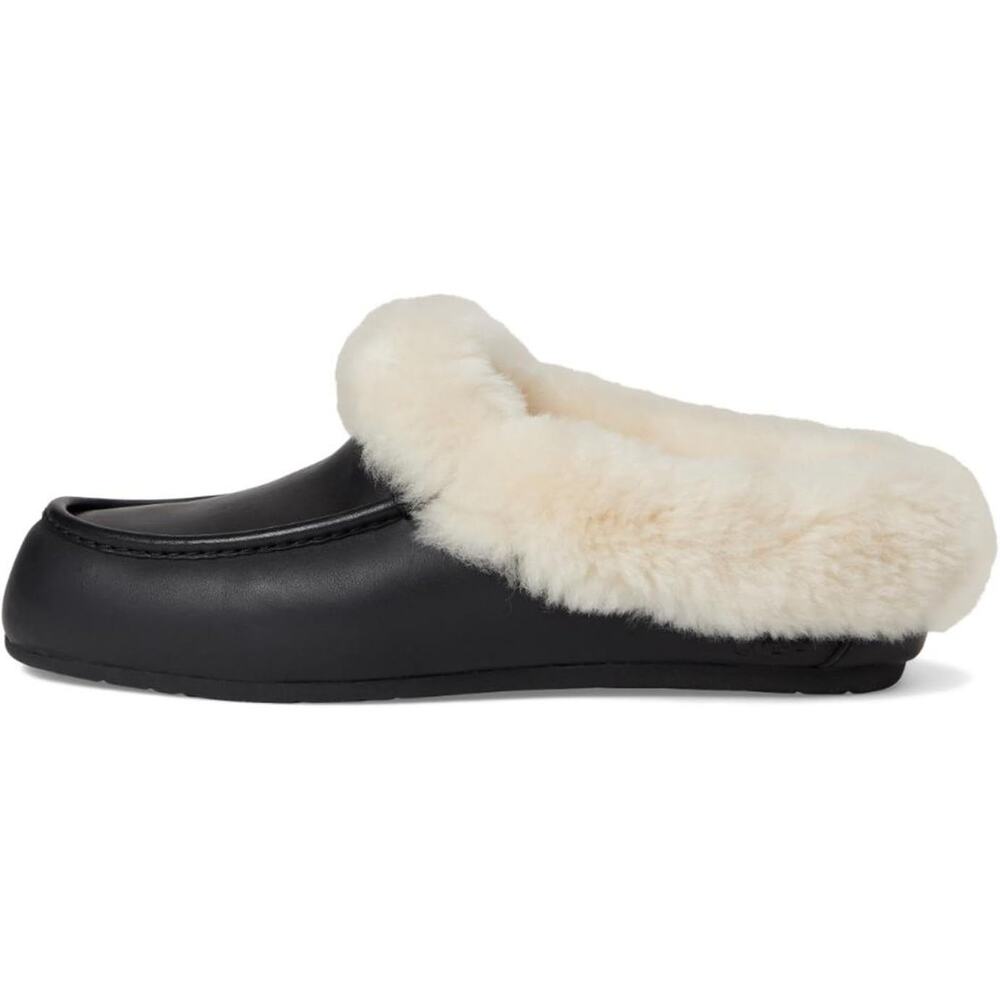 UGG Women's Ansley Mule Leather, Black, Sheepskin collar Fur, Size 6 - Picture 4 of 7